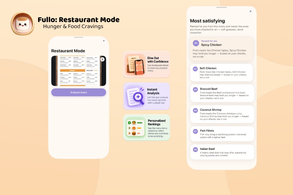 Restaurant Mode — scan a menu and see dishes ranked by what may satisfy you